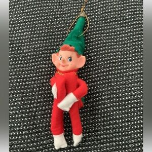 Vintage Christmas Knee Hugger Pixie Elf 8” Blue Eyes Pointy Ear Figure Doll